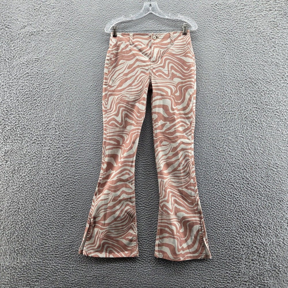 NWT We The Free Womens Level Up Slit Slim Flare Printed Jeans 28S Brown Animal‎
